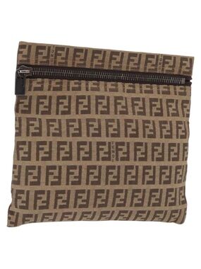 Fendi Auth Canvas FENDI Zucchino Canvas Pouch Brown Zucca W/Zip Closure. NEW